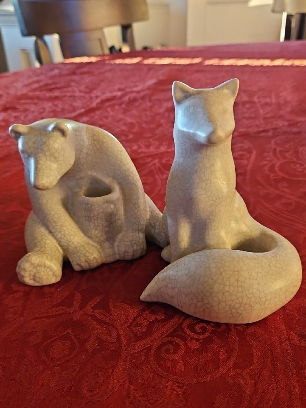 Anthropologie Speckled Ceramic Woodland Animal Taper Candle Holders Set of 2